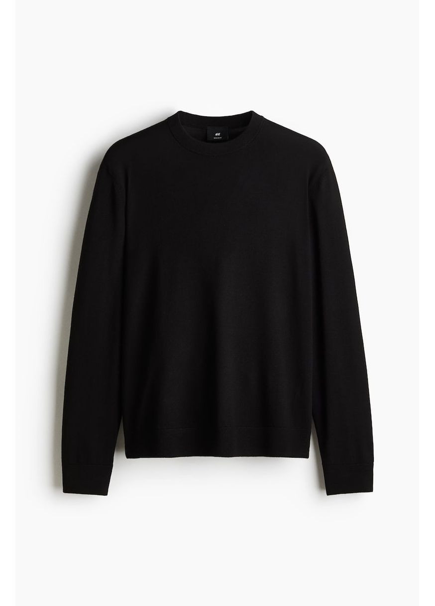 Черный зимний свитер шерсть бленд H&M