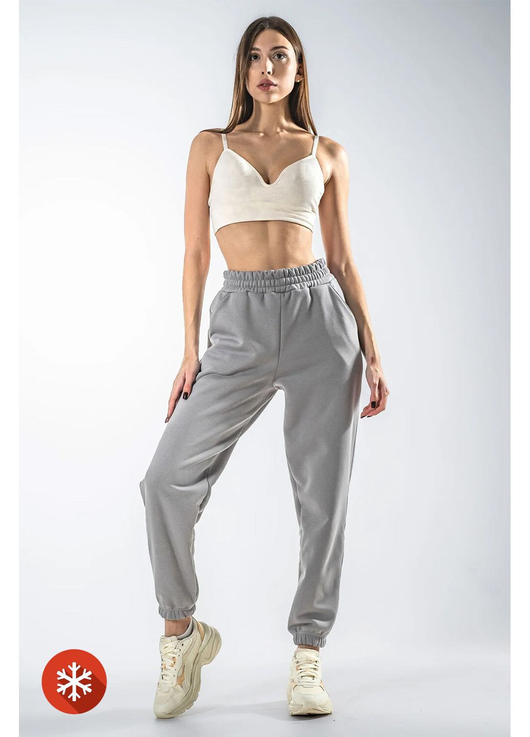 Cпортивные брюки на флисе женские Jogger Серые Teamv (317310410)