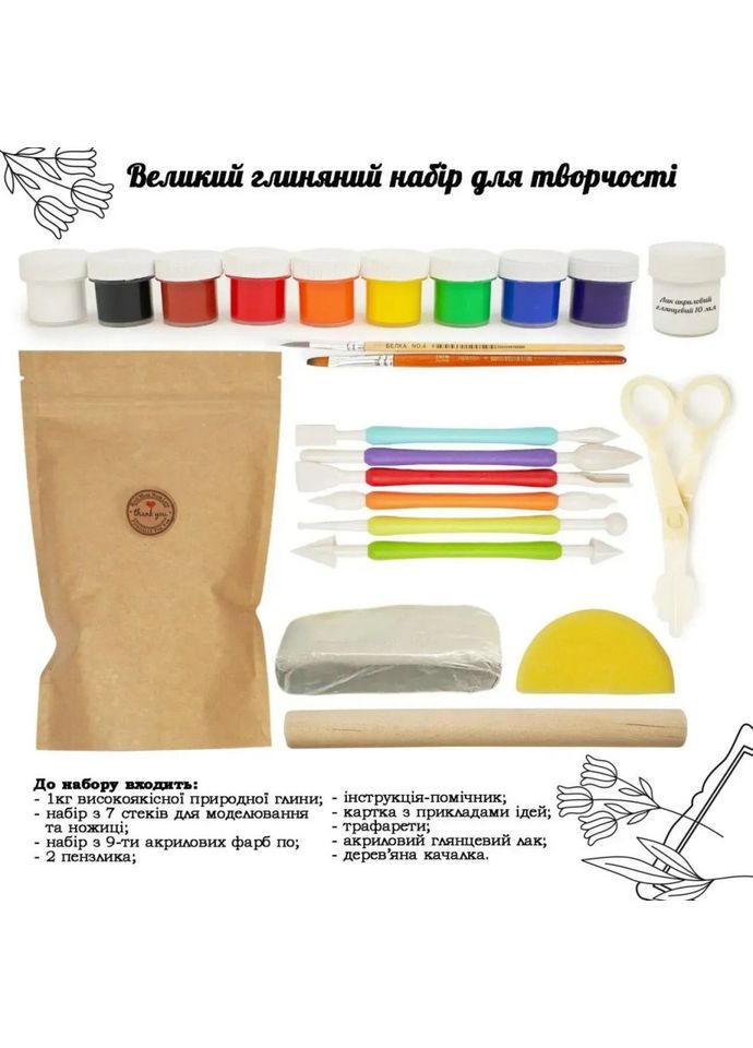 Дитячий глиняний набір для творчості GL-003 природна глина 1 кг Alexes (358504818)