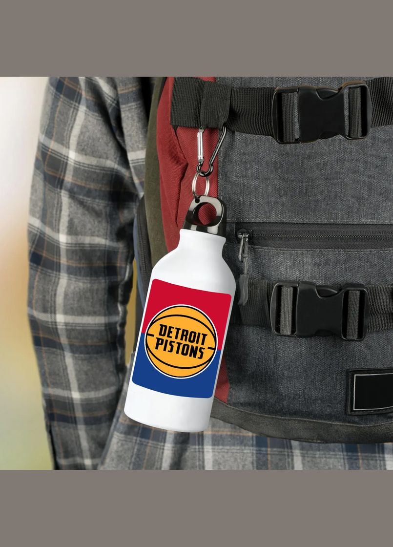 Фляга (бутылка) для воды с карабином "Detroit Pistons" Баскетбольная команда #02 500 мл Белый No Brand (323639466)