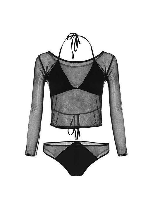 Черный демисезонный сексуальный комплект в сетку (топ, лиф, трусы) xs/s черный k1004-1 No Brand