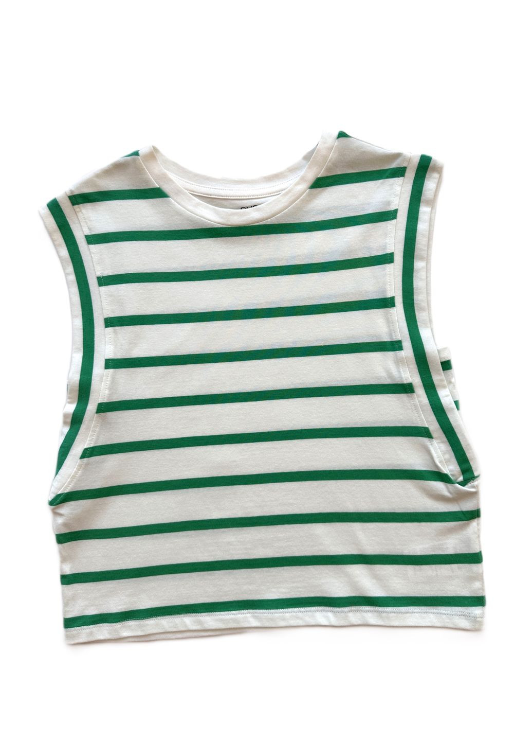 Зелена літня футболка без рукавів смугаста біло-зелена 2000-55 (146 см) OVS