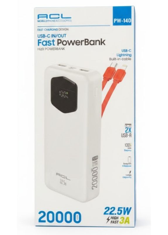 Внешний аккумулятор повербанк Power bank PW-140 20000 мАч быстрая зарядка встроенные кабели (2104618843) ACL (369963269)