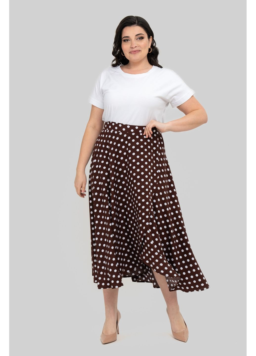 Коричневая повседневная юбка клешёная из штапеля all posa (ap102470p) A'll Posa