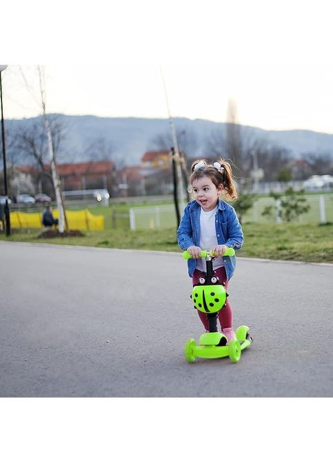 Детский самокат трехколесный светящиеся колеса беговел с сиденьем и родительской ручкой 5 в 1 беговел "Божья коровка" Зеленый No Brand (361385288)