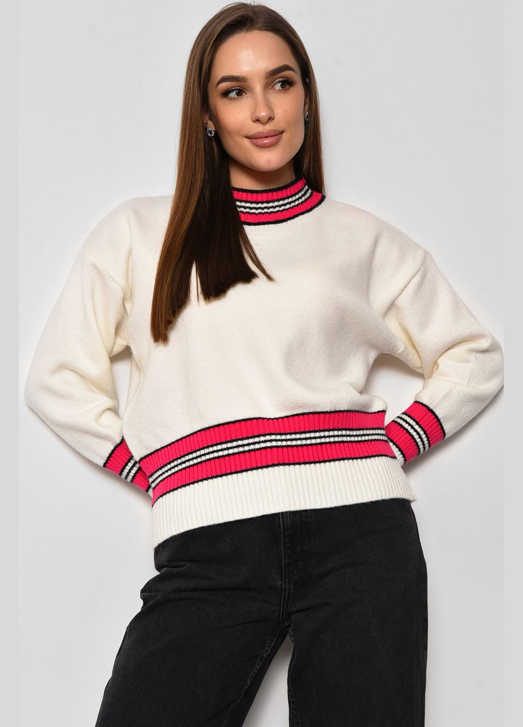 Молочний зимовий светр жіночий кашеміровий молочного кольору пуловер Let's Shop
