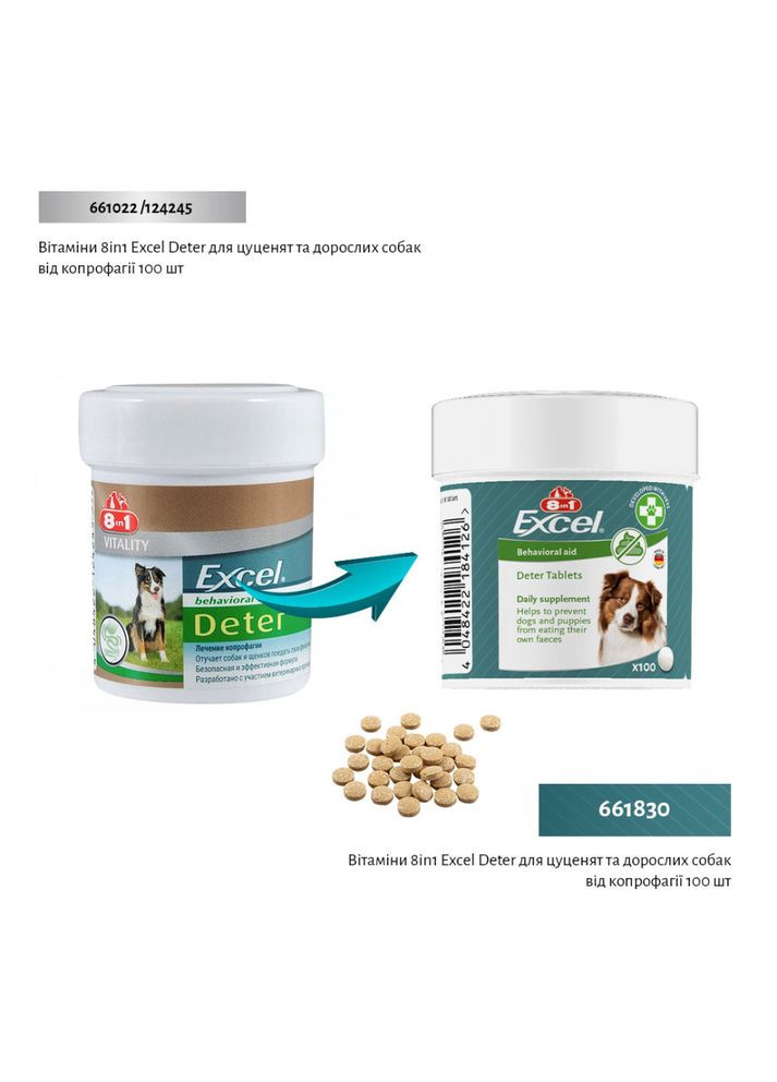 Вітаміни Excel Deter для цуценят та дорослих собак від копрофагії 100 шт 8in1 (362701775)