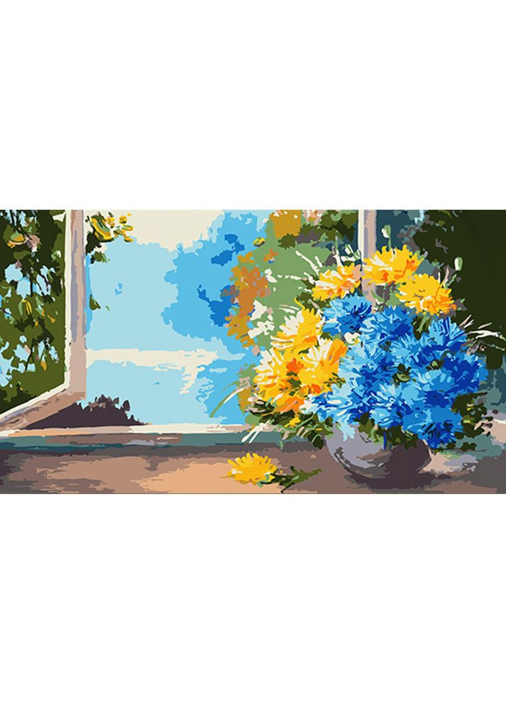 Картина за номерами Букет квітів на вікні розміром 50х25 см (WW181) Strateg (362487199)