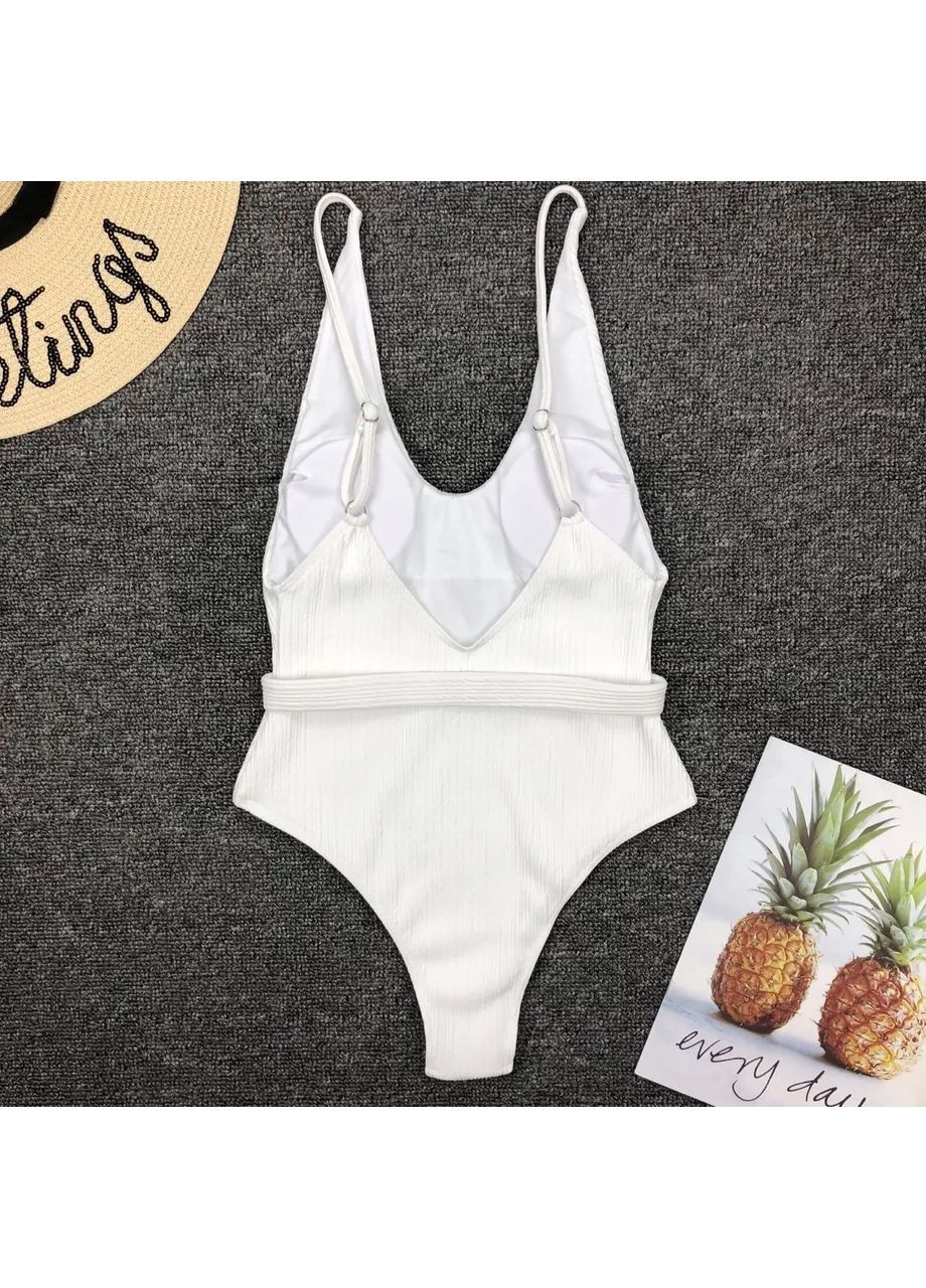 Белый летний сплошной женский купальник с вкладками и поясом. сплошной купальник на бретелях с открытой спиной China