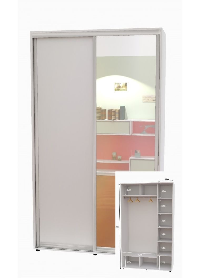 Шкаф-купе двухдверный 160*60*240 см Белый 2 двери ДСП + Зеркало Алекса (356771421)