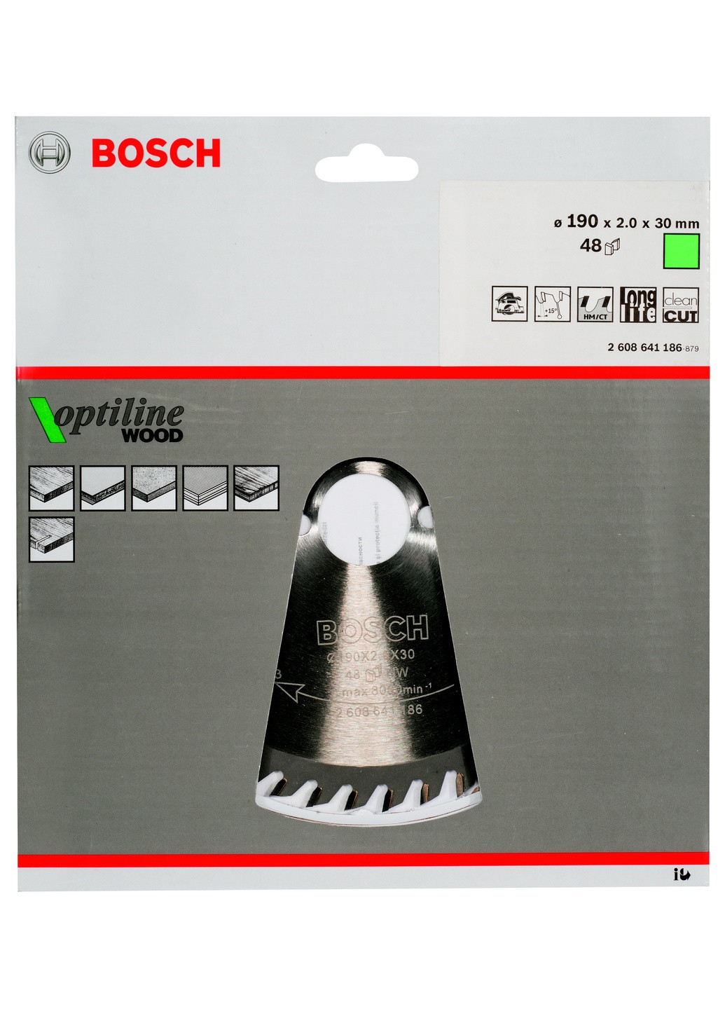 Пиляльний диск Optiline Wood (190x30x2.6 мм, 60 зубів) по дереву (20688) Bosch (267819077)