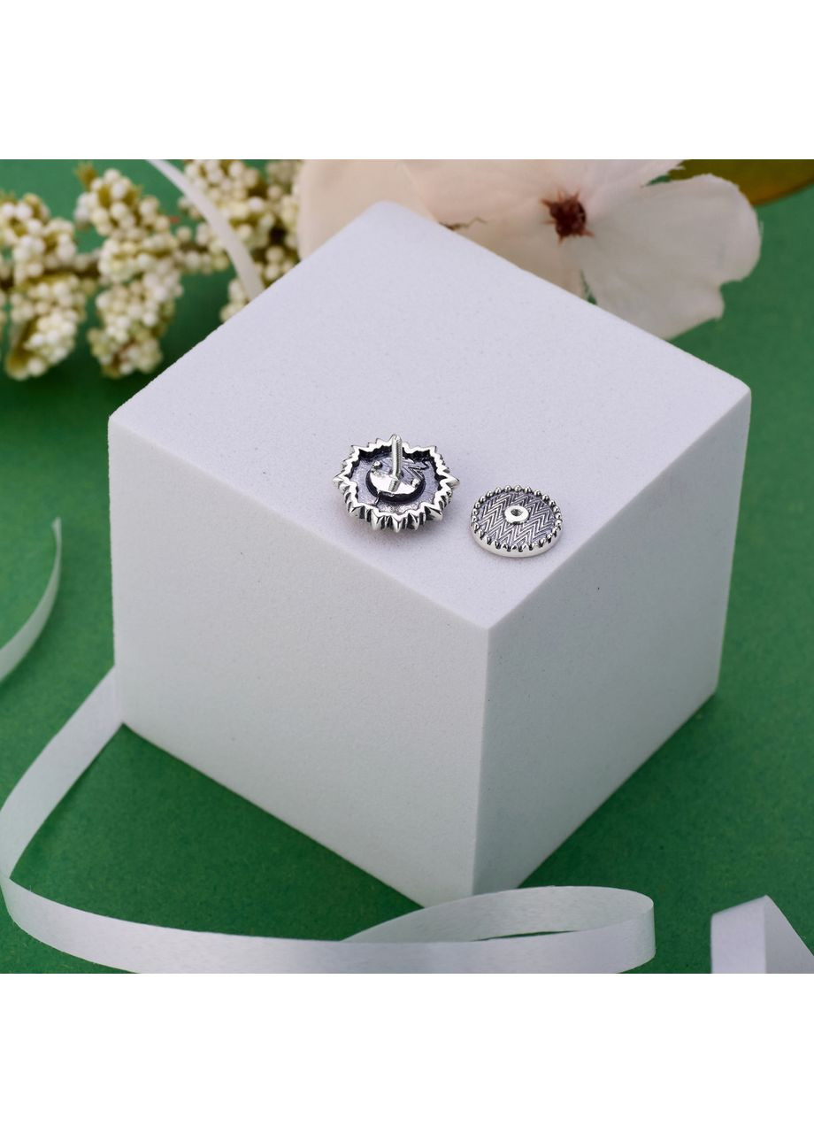 Брошка-значок квітка Соняшник Emerald срібна 925 Zirkon Skifska Etnika (364203230)