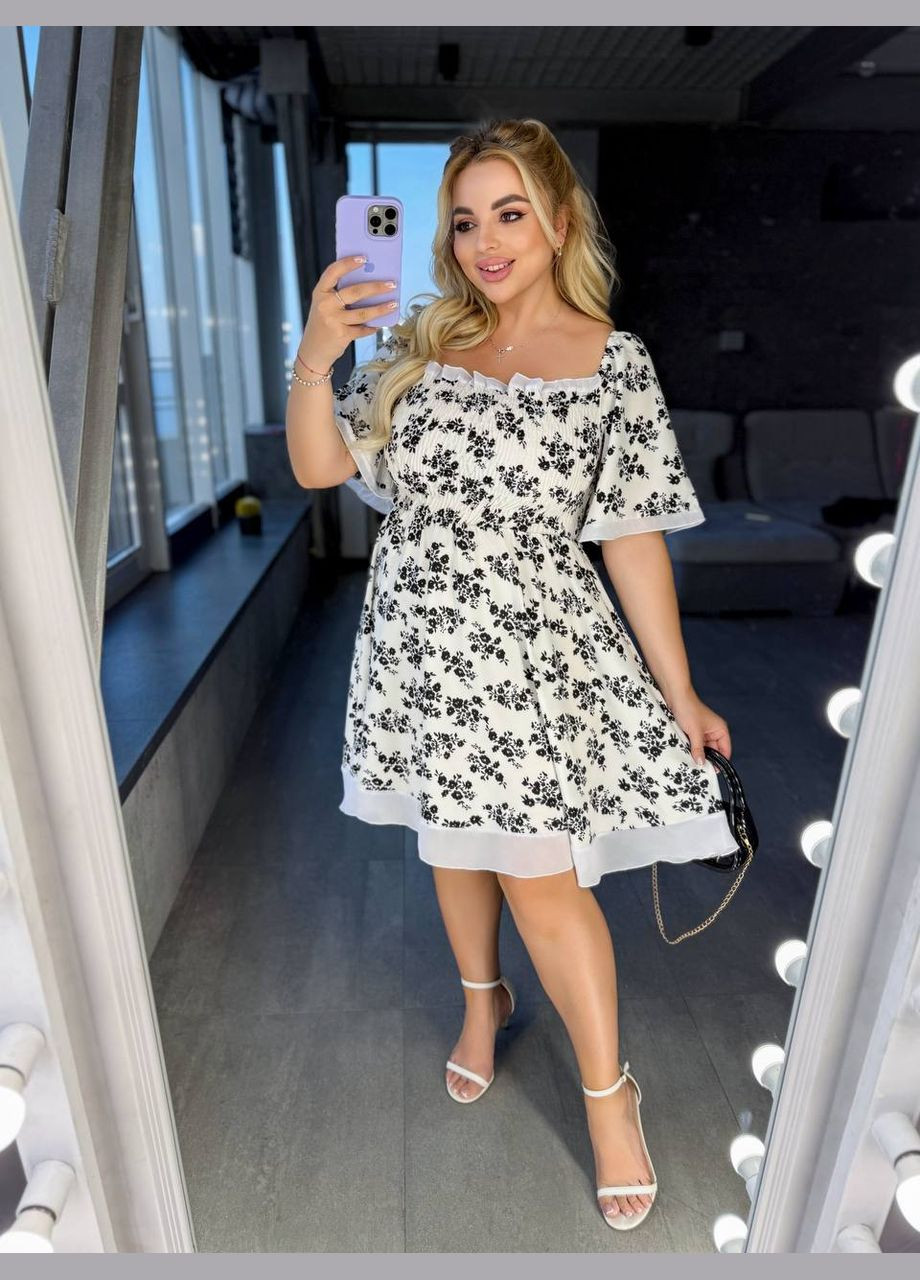 Белое повседневный платье DK/DL Мода без кордонів с цветочным принтом