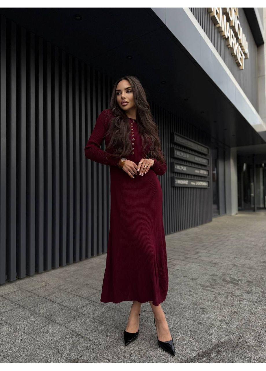 Бордовое праздничный платье по вязке турция — замеры в описании силуэтная Vione однотонное
