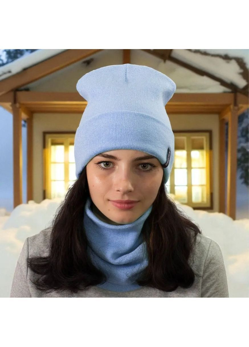 В’язаний комплект КАНТА шапка + бафф-снуд, унісекс 50–60, теплий акрил+шерсть, блакитний, зручний стильний No Brand (362961362)