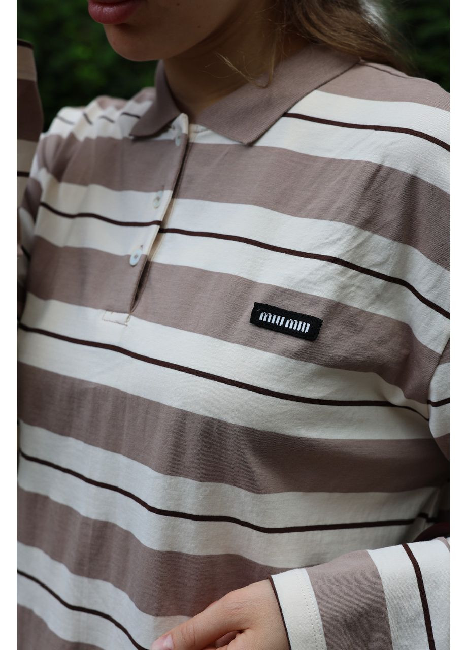Лонгслив-Поло Cotton Piqué Polo Cream/Brown Shirt No Brand - (362044462)