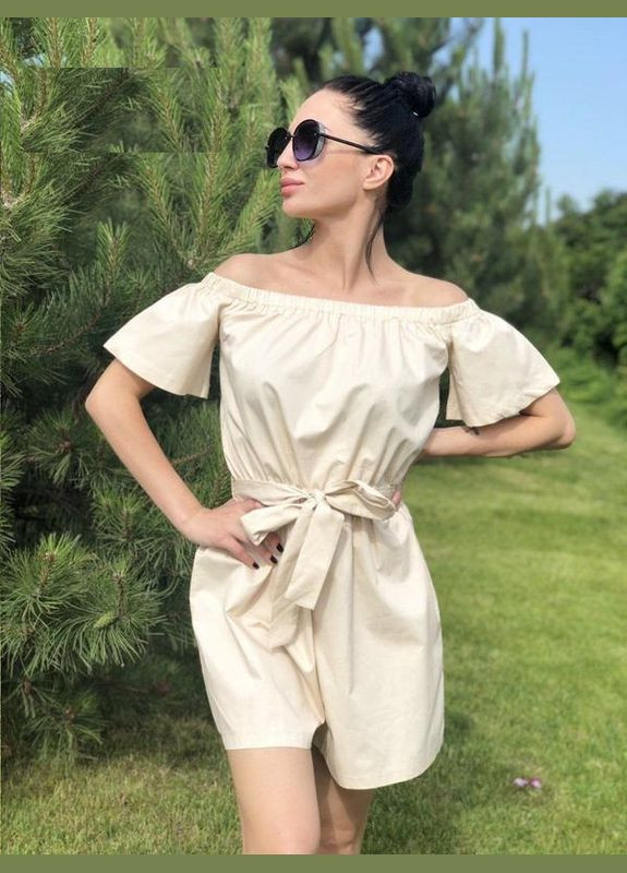 Жіночий літній комбінезон з шортами No Brand комбінезон-шорти світло-бежевий святковий, повсякденний, пляжний бавовна