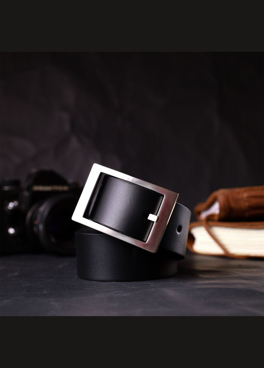 Шкіряний брючний ремінь для чоловіків з квадратною пряжкою чорний 11678 Grande Pelle (329199164)