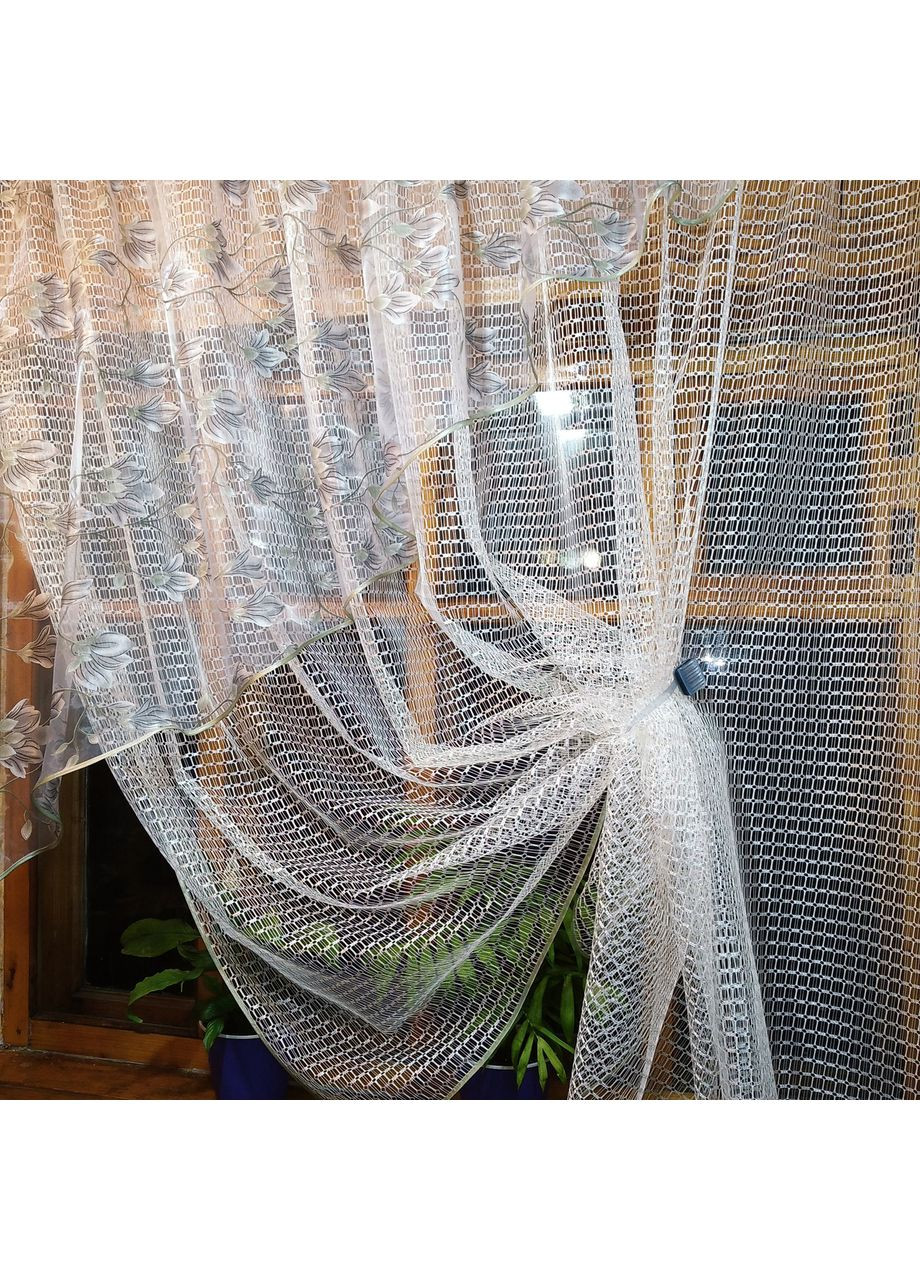 Кухонна фіранка Фаїна молочка сіра гілочка ліва No Brand (372133832)