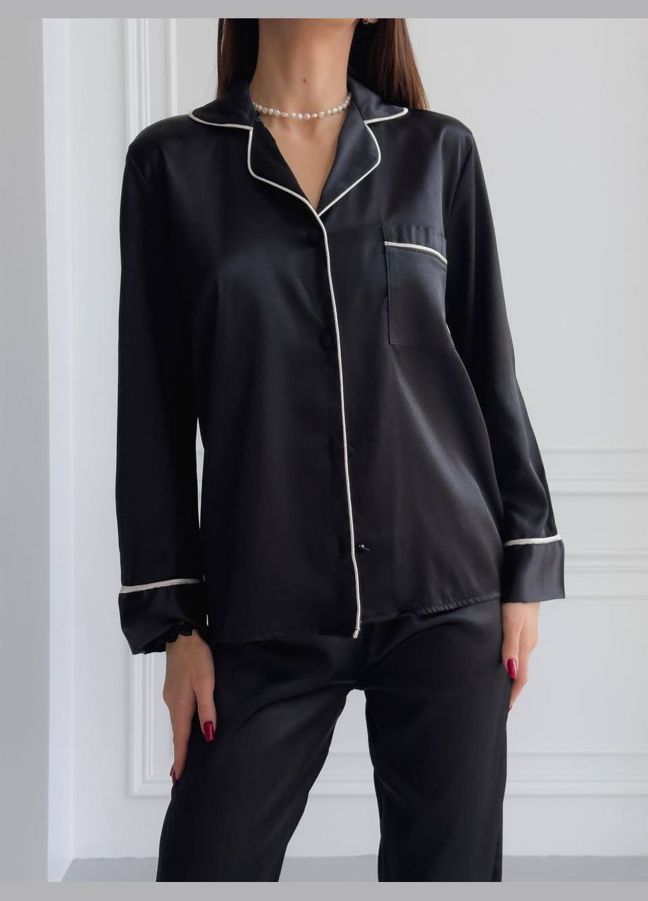 Чорна всесезон піжама жіноча сорочка + брюки No Brand