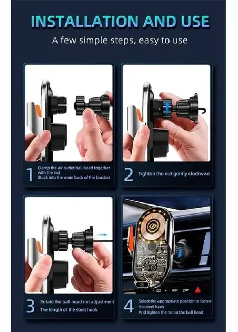 Автодержатель для телефона с беспроводной зарядкой поворотом на 360° 15W Lightning Micro Type-C 115x110x70 мм (479088-Prob) Unbranded (315737629)