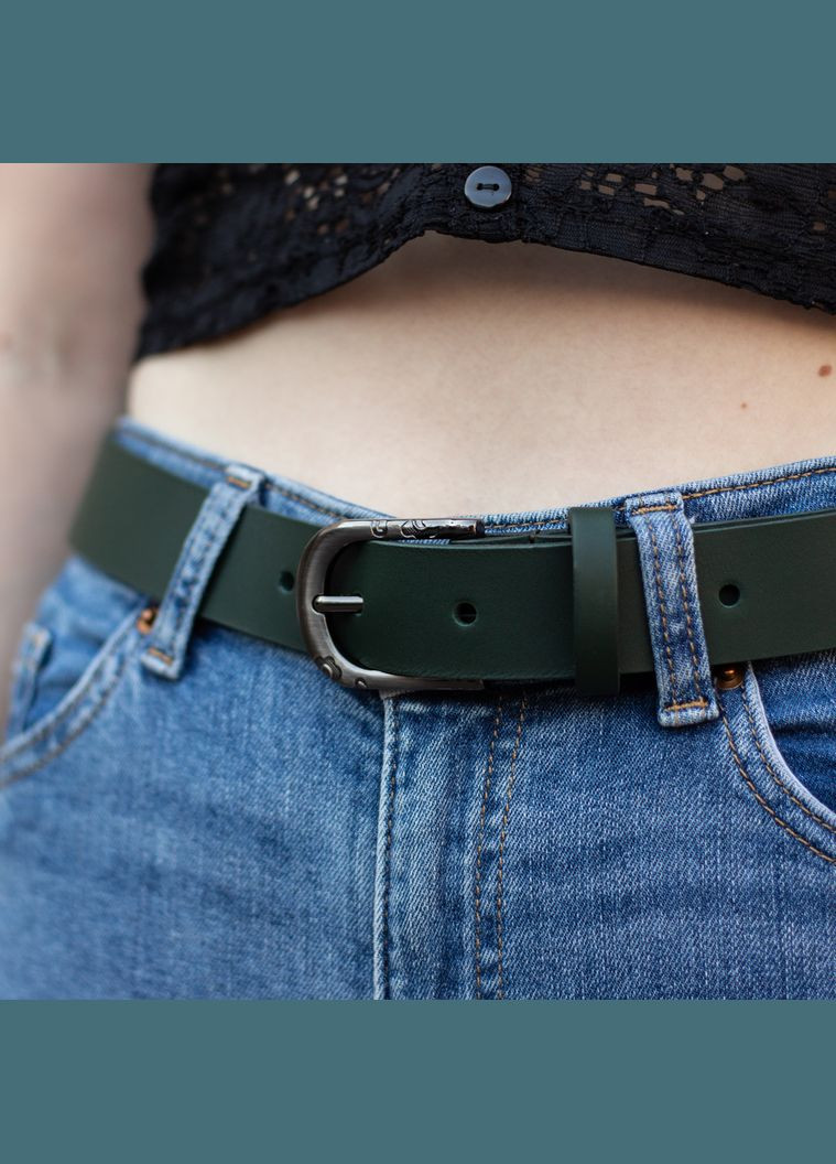 Шкіряний жіночий ремінь зелений з чорною пряжкою SD Handmade (357489768)