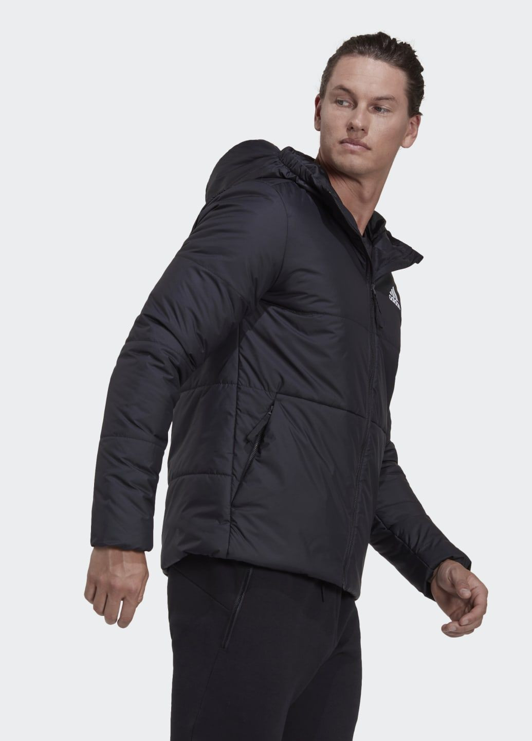 Чорна демісезонна утеплена куртка з капюшоном bsc 3-stripes adidas