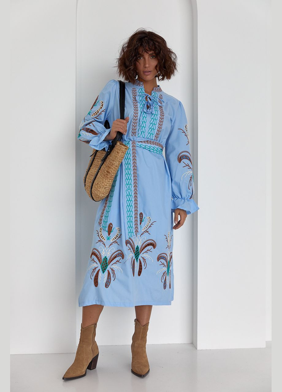 Блакитний зимній жіноча вишита сукня жито блакитна ESQ 4499