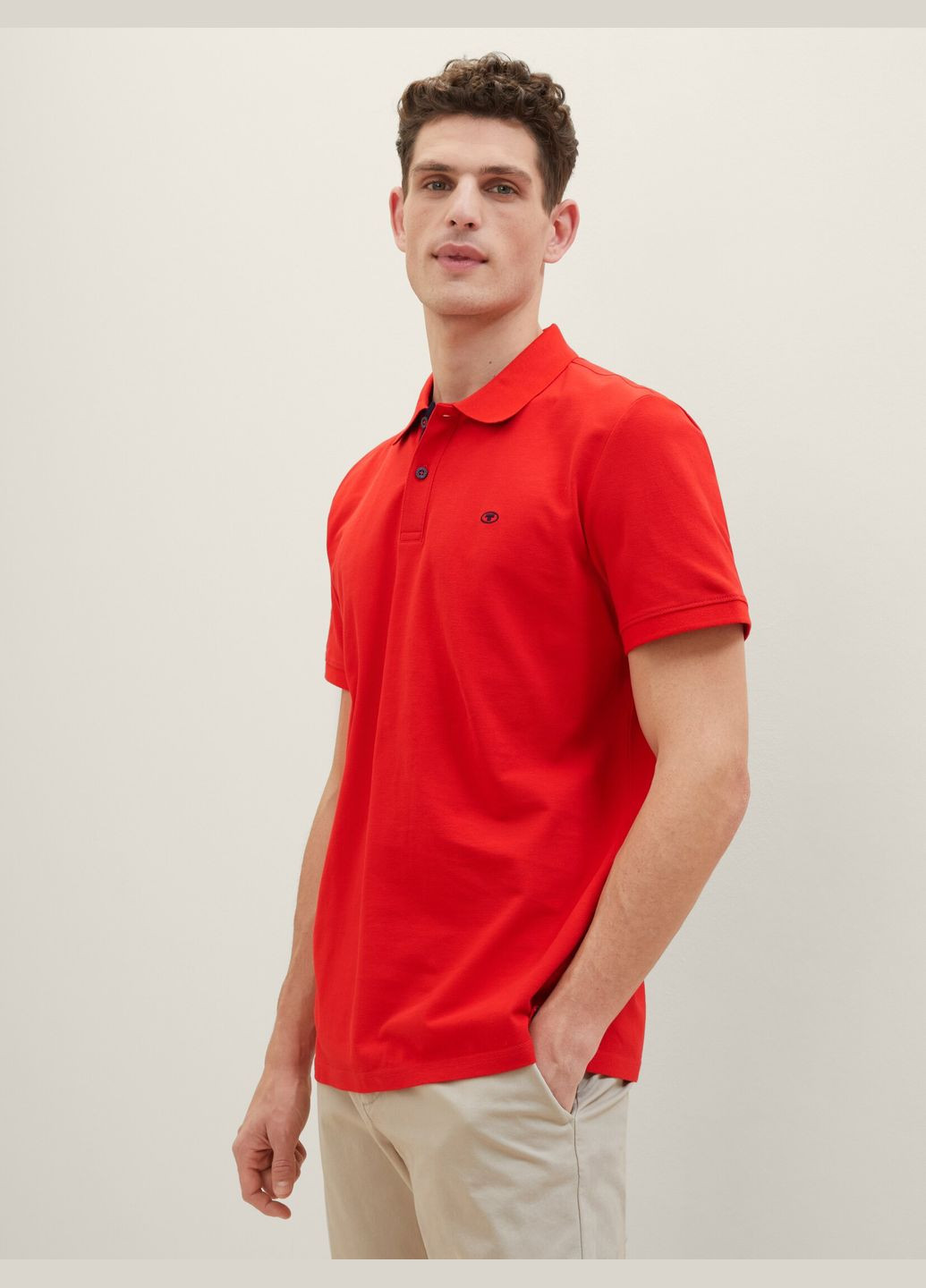 Красная футболка-поло для мужчин Tom Tailor однотонная