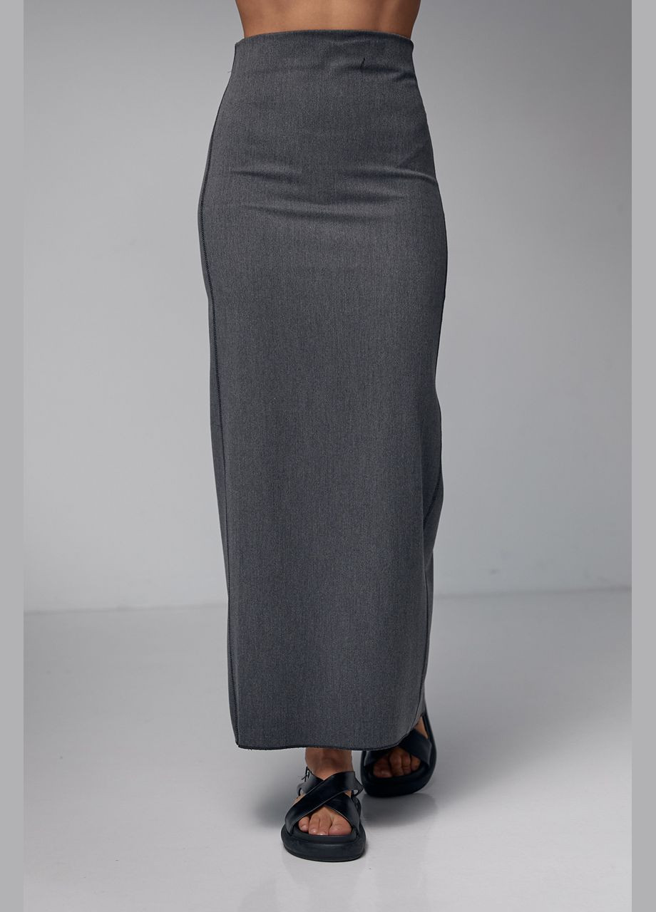 Темно-серая повседневная, вечерний однотонная длинная юбка-карандаш с высоким разрезом Liton карандаш