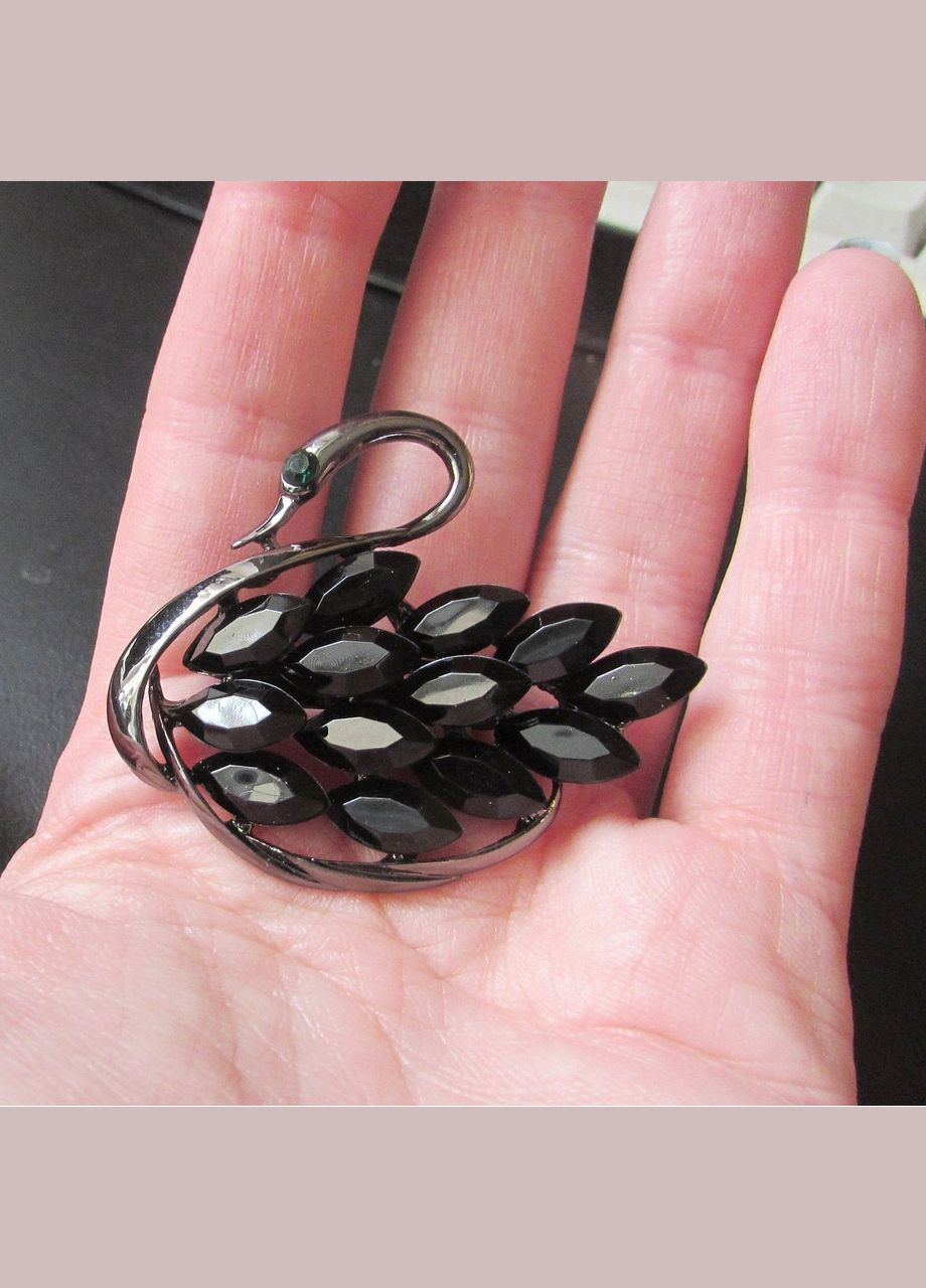 Чорна брошка лебідь у кристалах, 3140 Fashion Jewelry (336950169)