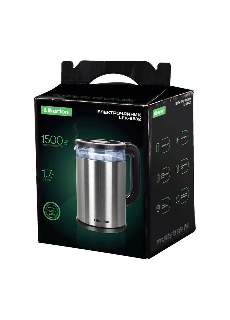 Електрочайник LEK-6832 1.7 л сріблястий Liberton (364835980)