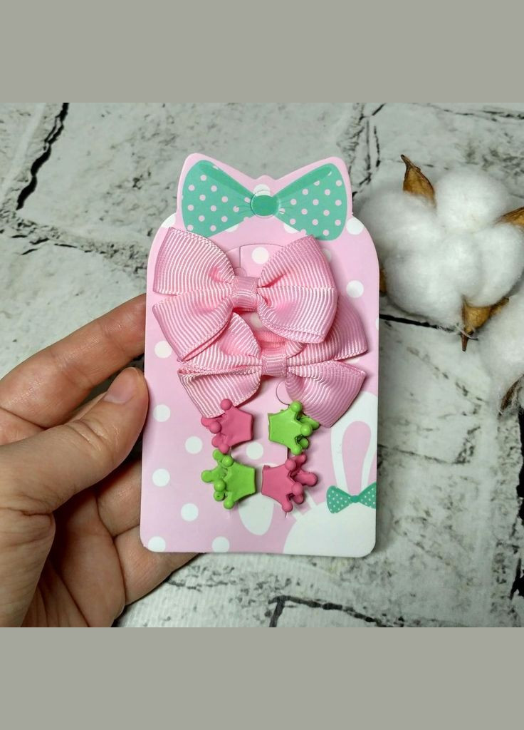 Заколки дитячі для волосся резинки для дівчинки Бантики набір 6 шт 5 см Рожеві No Brand (328925488)