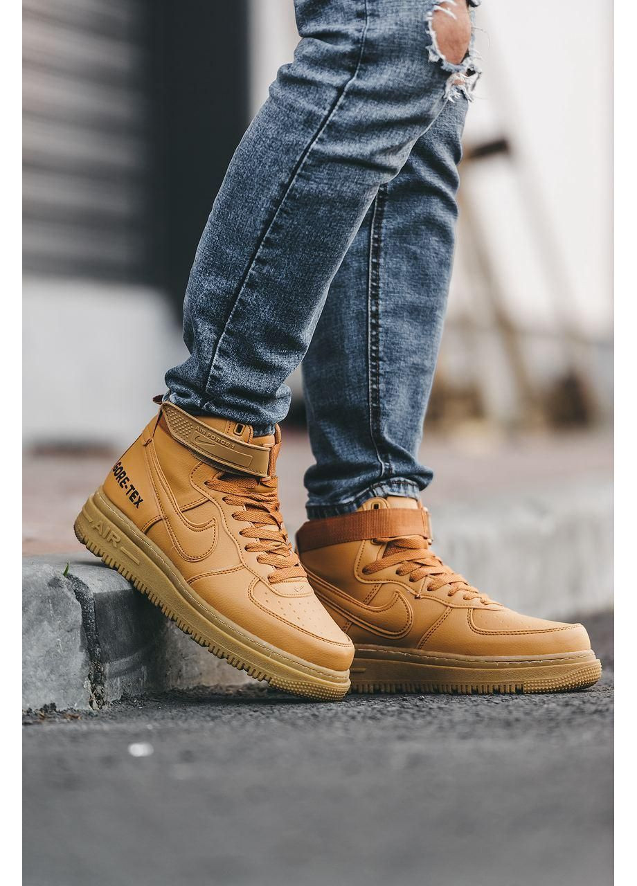 КРОССОВКИ ЖЕНСКИЕ NIKE AIR FORCE 1 GORE-TEX BROWN V2 НАЙК АИР ФОРС 1 ПРЕМИУМ No Brand коричневые демисезоны (369390957)