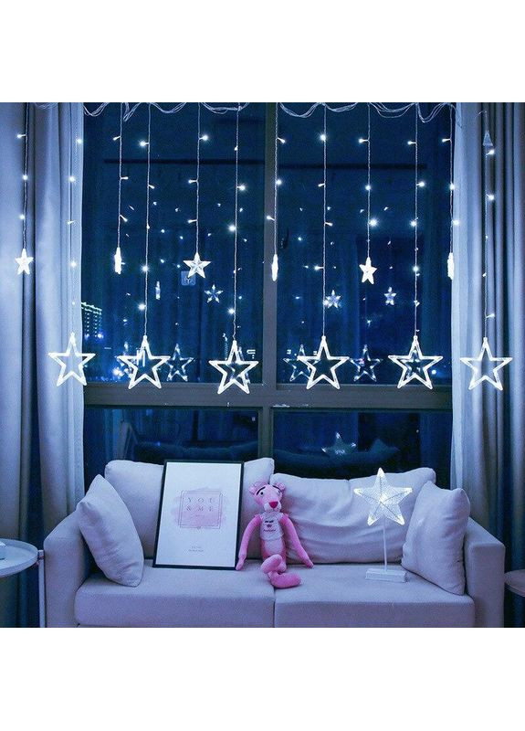 Гирлянда-бахрома штора НА БАТАРЕЙКАХ + USB Звезды 12 звезд LED 3м*1м Белый ночник Po Fanu (370568673)