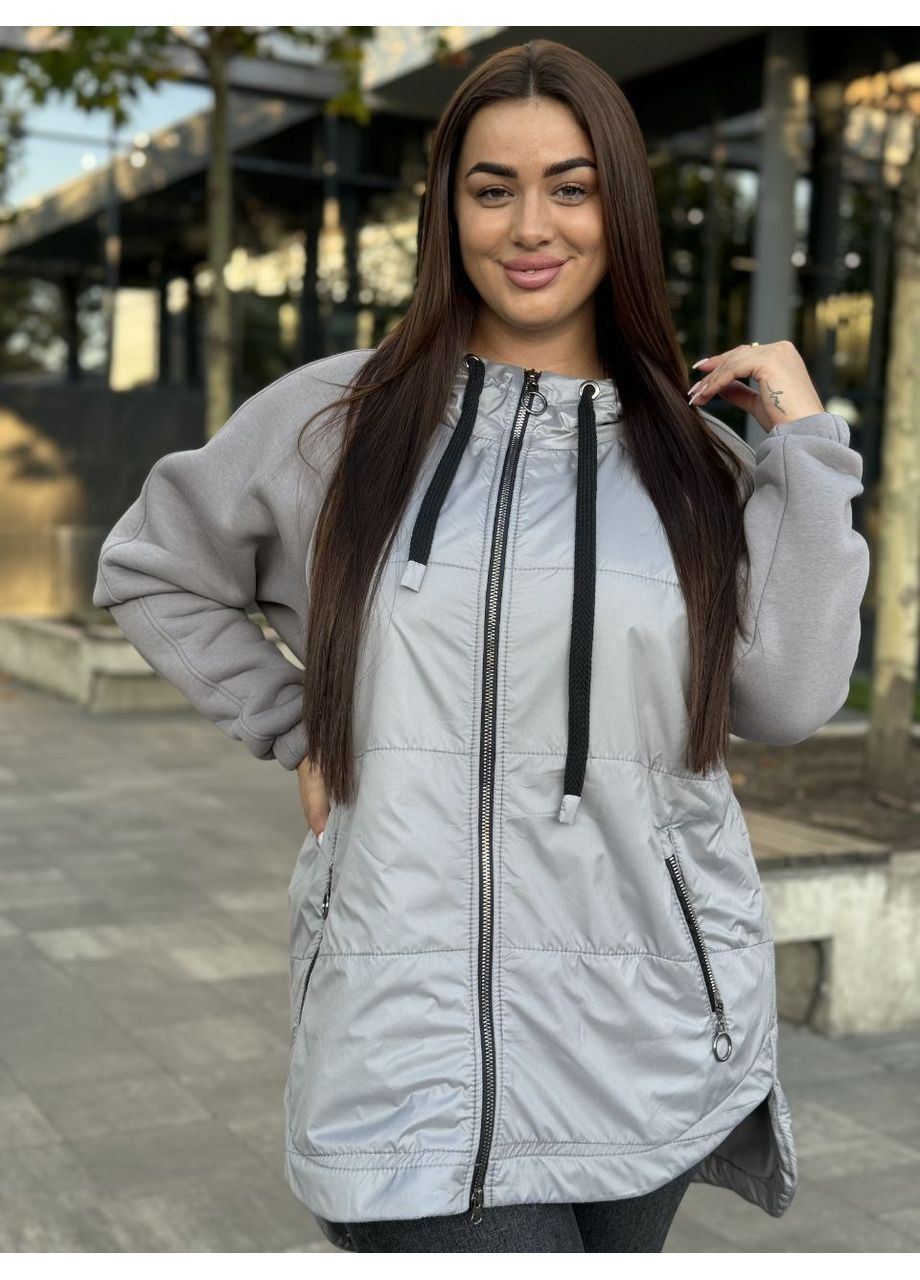 Сіра демісезонна куртка -кардиган тринитка з начосом,туреччина,плащівка еммі,підклад фліс полар Україна