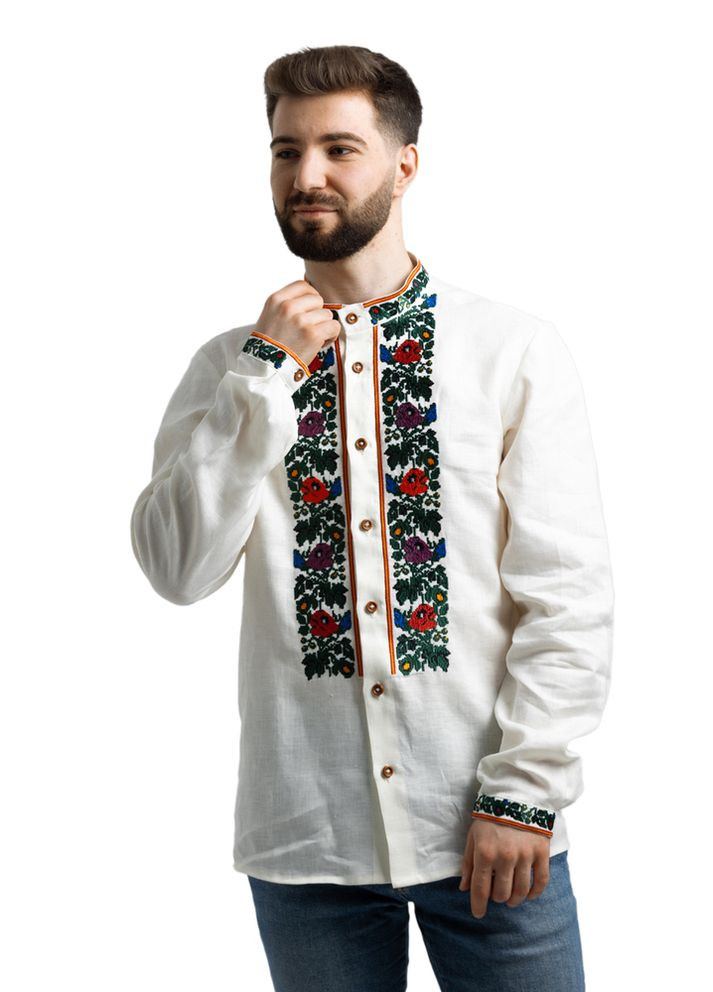 Молочная мужская вышиванка из льняного полотна (fm2885) Folk Moda (365812266)