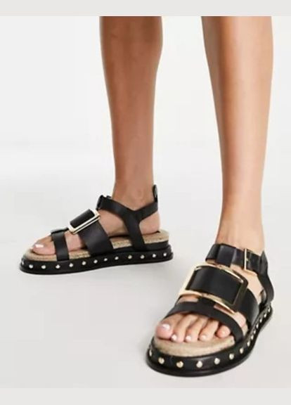 Босоніжки Asos jalapeno premium leather chunky espadrille sandals in black (290888516)