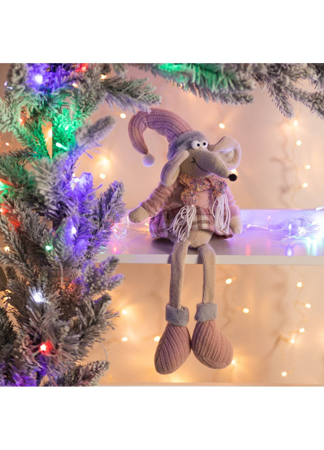 Новогодняя мягкая игрушка Мышонок Девочкав розовом 69см сидит (974787) Novogod'ko (364358494)