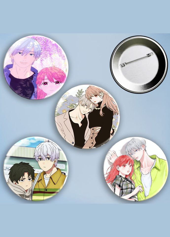 Значки на булавке набор 4 шт Аниме Любовь с кончиков пальцев металлические на шпильке 56 мм No Brand (303108065)