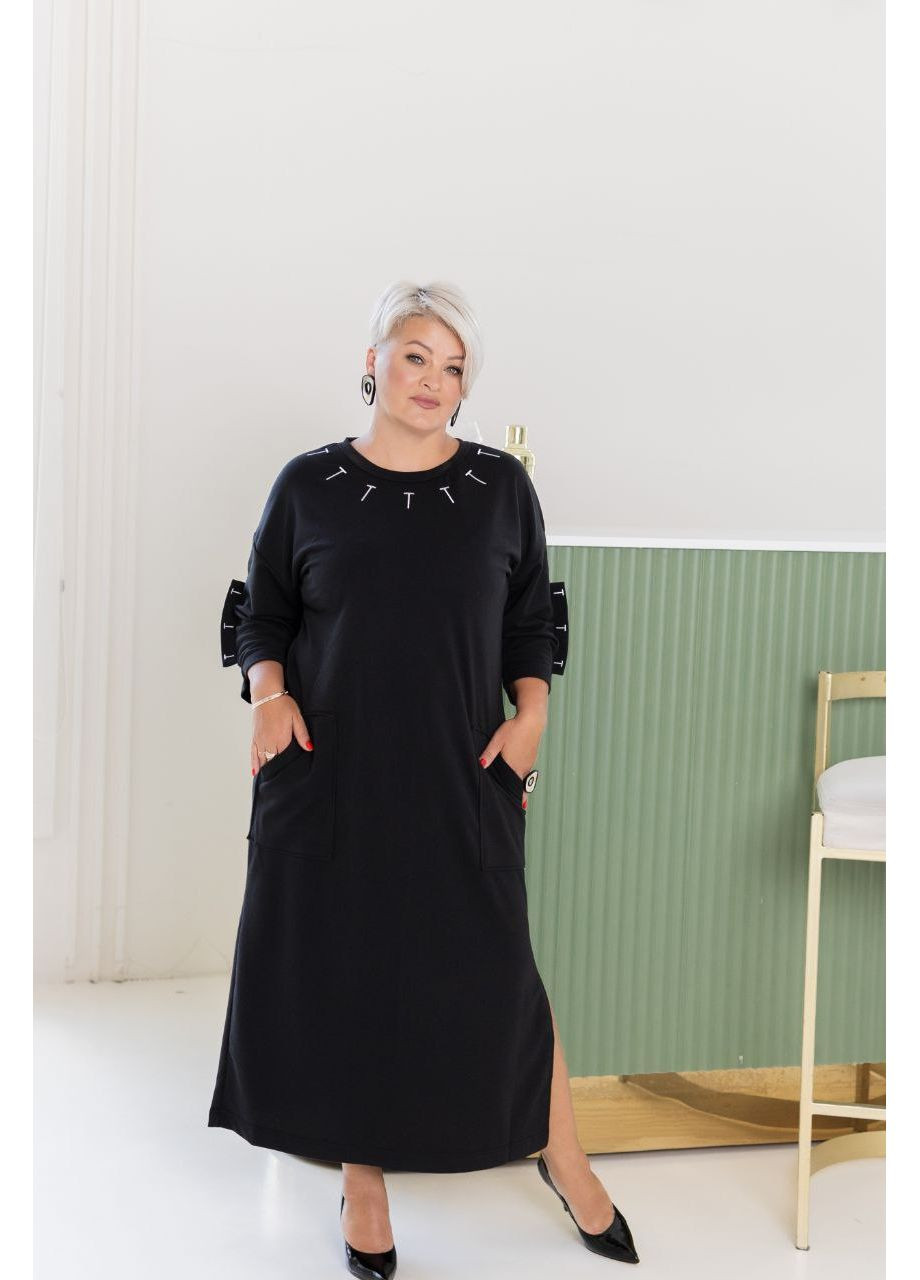 Черное праздничный, повседневный, деловое, кэжуал женское платье больших размеров Style Point однотонное