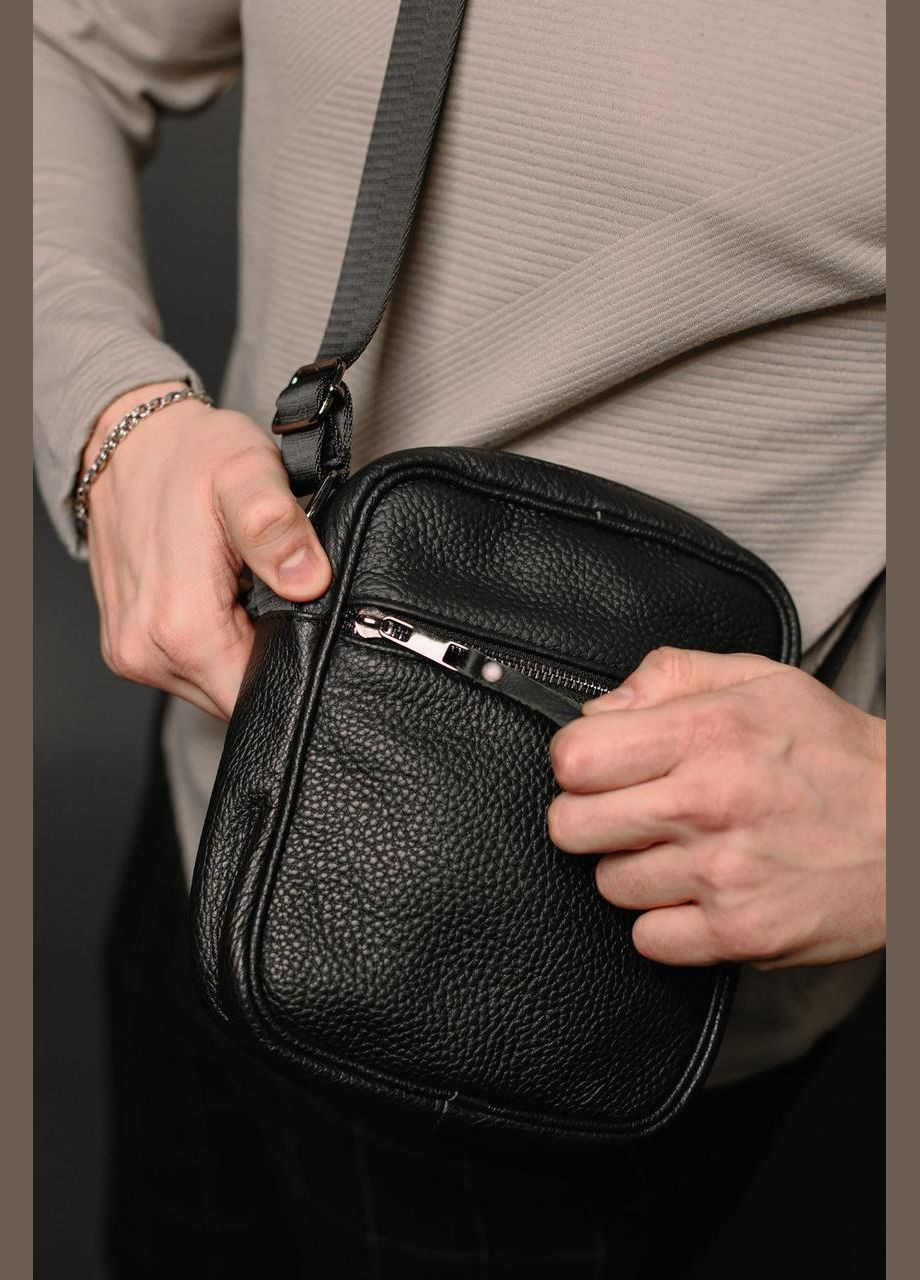 Сумка-мессенджер із натуральної шкіри, сумка через плече чоловіча SKILL Zero (чорна) No Brand (293337548)