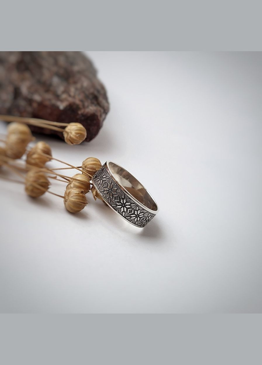 Каблучка срібне жіноча каблучка без каменів Вишиванка чорнене срібло 925 16.5 розмір 2025 2.70г No Brand (306741672)