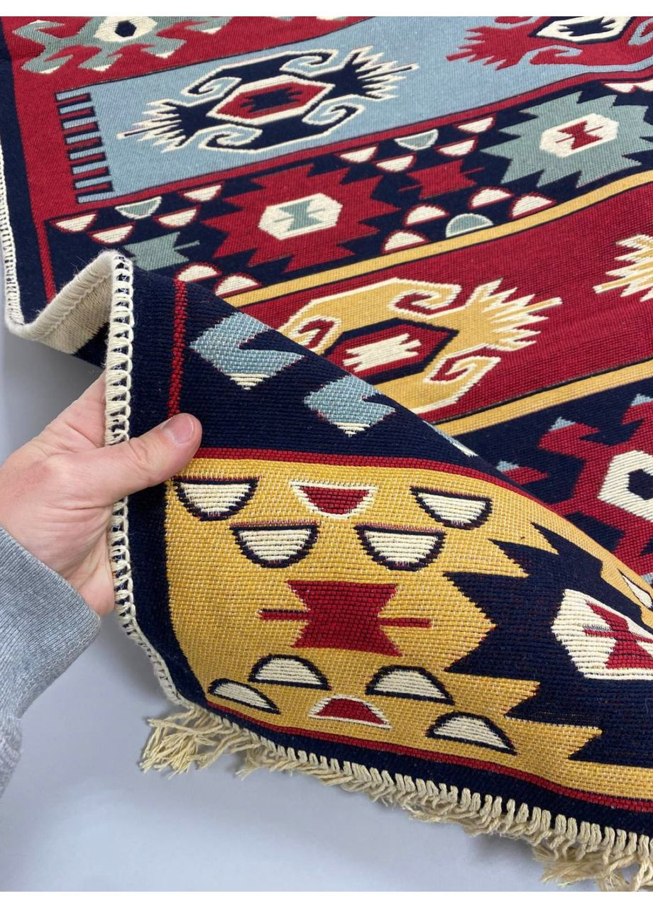 Плетений бавовняний килим Shana Karde 120Х180 см. Бордовий з блакитним. No Brand (366293881)