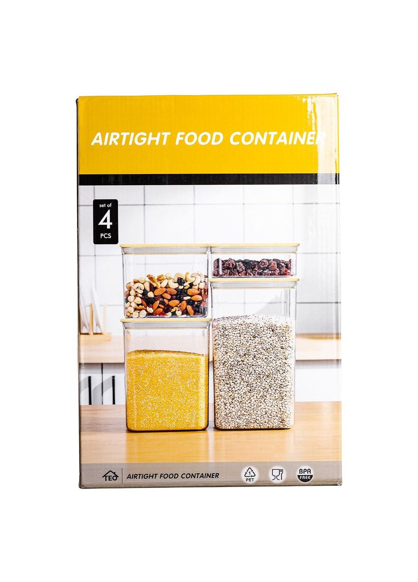 Банки для сыпучих продуктов набор из 4 шт пластиковые с бамбуковыми крышками HP-1302 Yiwu (370800878)