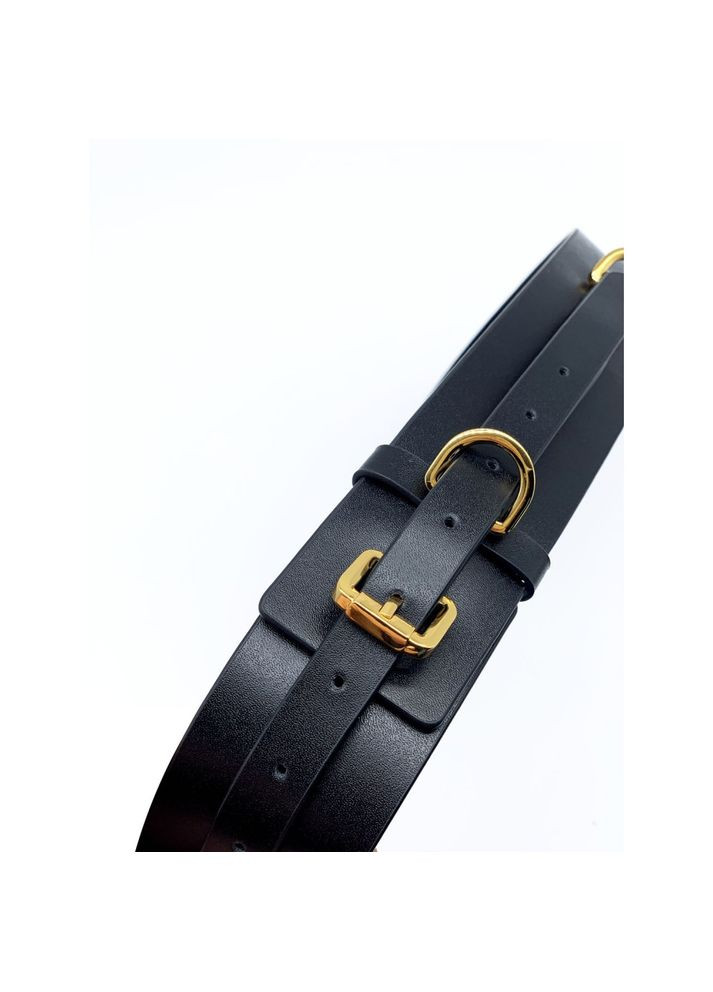Бондажний пояс з італійської шкіри із золотистою фурнітурою, чорний, розмір L UPKO (297130518)