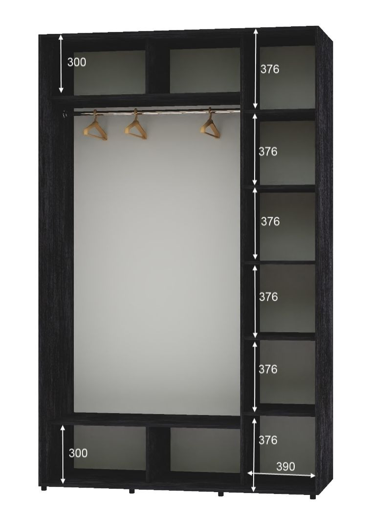 Шкаф-купе двухдверный 160*60*240 Бетон темный Зеркало/Зеркало с пескоструйным рисунком Алекса (360472881)