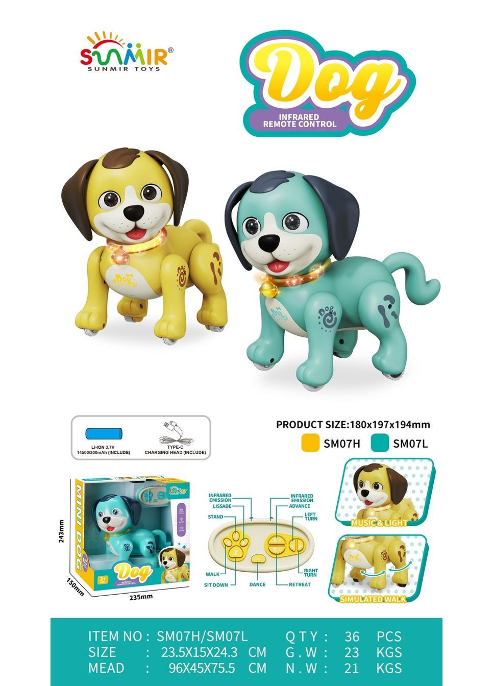 Інтерактивний робот-собака на радіоуправлінні з акумулятором, в асортименті - No Brand SM07H/L (371928728)