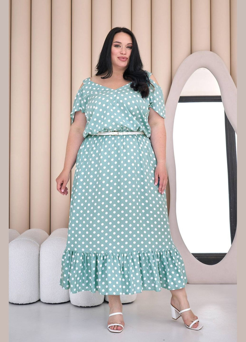 Мятное повседневный длинное платье с оборкой берк мятное 60 Tatiana