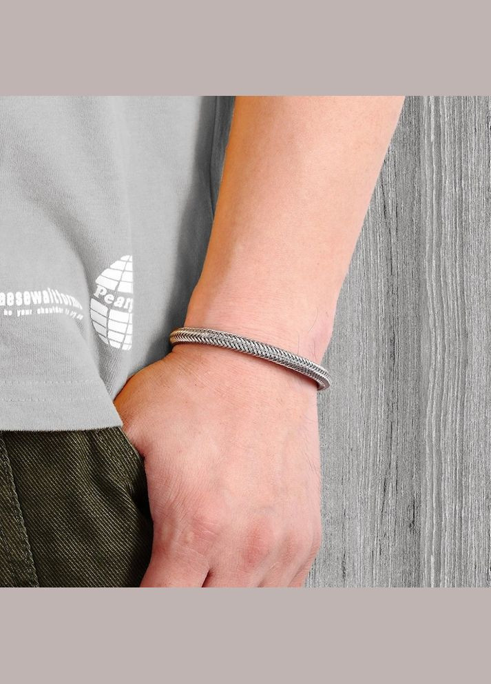 Чоловічий срібний браслет сталевий, плетений з металевим магнітним замком Steel Wire Rope No Brand (328048514)